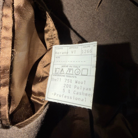 VTG Battaglia Italian Cashmere Wool Herringbone Trench Pea Overcoat 40R Mint - Picture 9 of 10